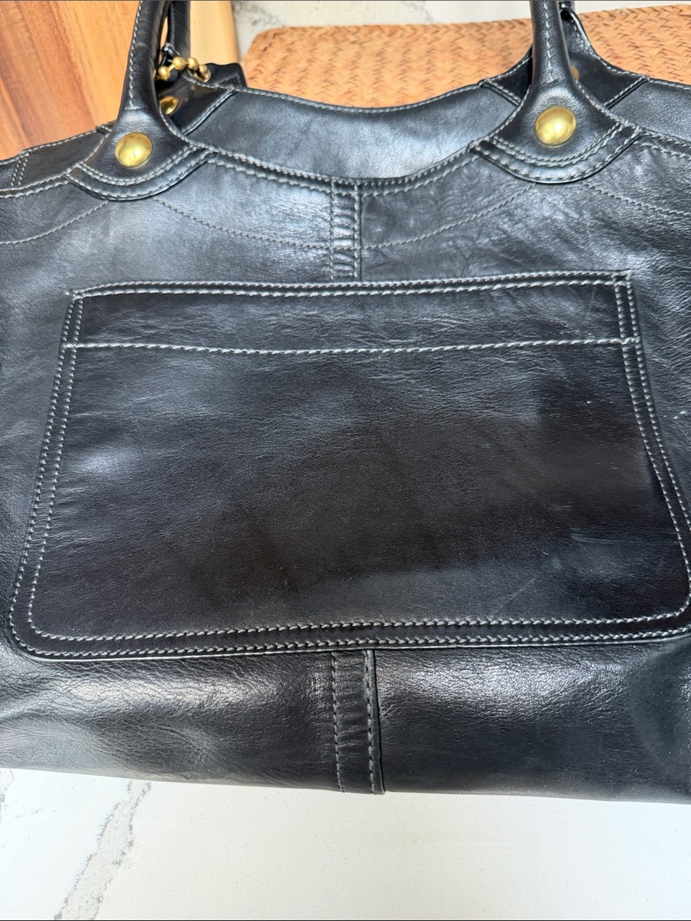 Coach Black Leather Tote with Gold-Tone Hardware - Picture 5 of 5
